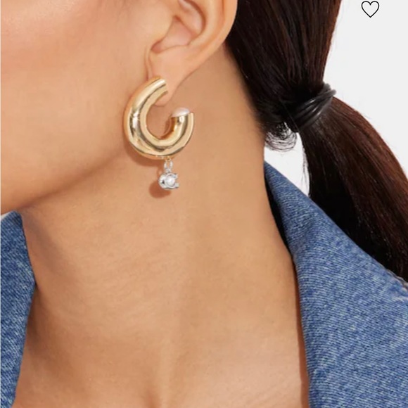 Coach Signature Heart Chubby Hoop Earrings,nwt . - Picture 2 of 3